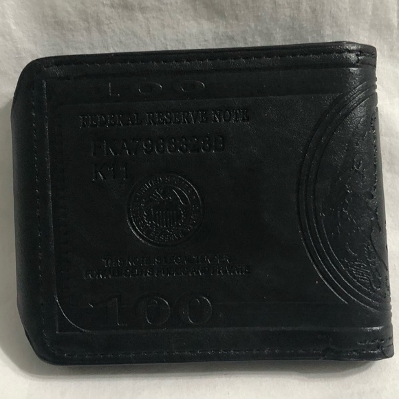 Men’s Wallet Vintage Genuine Leather one hundred dollars graphic black. - Picture 3 of 6